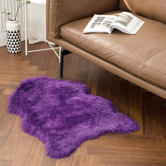 MIULEE Luxury Super Soft Fluffy Area Rug Faux Fur Sheepskin Rug Decorative Plush Shaggy Carpet for Bedside Sofa Floor 2 x 3 Feet, Purple