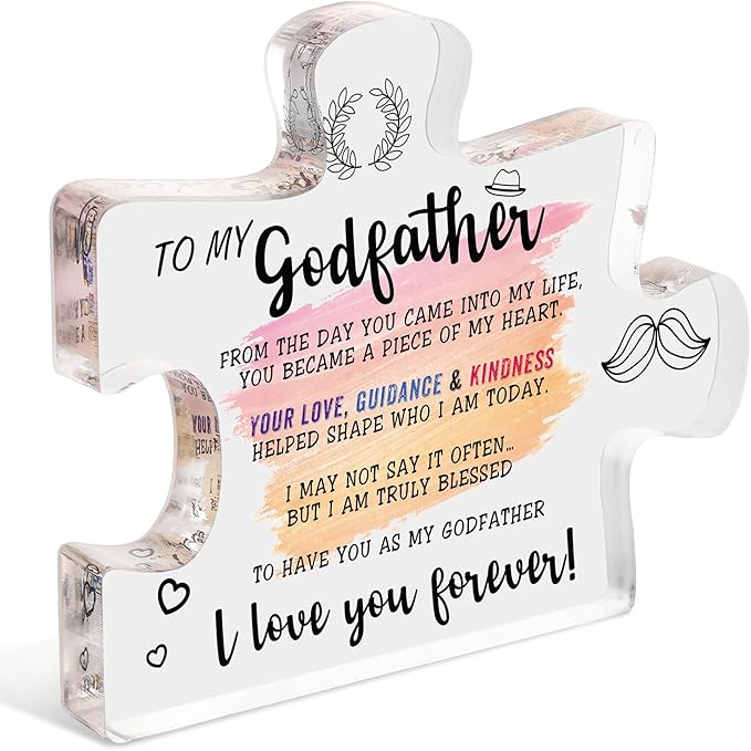 To My Godfather Puzzle Piece Decor, Meaningful Thank You Gift for Godfather from Godchild, Baptism Confirmation Gift, Birthday Christmas Appreciation Keepsake