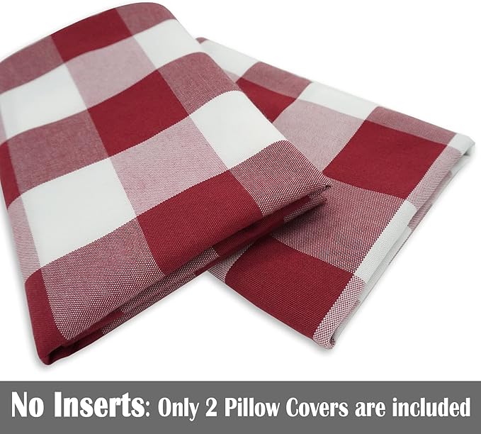 CARRIE HOME Red Buffalo Check Pillow Covers 18 x 18 Set of 2 Red Plaid Check Outdoor Pillow Covers 18x18 Burgundy Throw Pillows for Christmas Decor