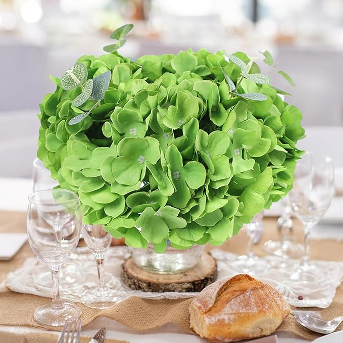 AVIVIHO 65pcs Fake Flowers Green Hydrangea Artificial Flowers Bulk (Not Squished, No Steaming Need) Silk Flowers with Stems for Wedding Decor,Home,Baby Shower,Table Centerpieces Decoration