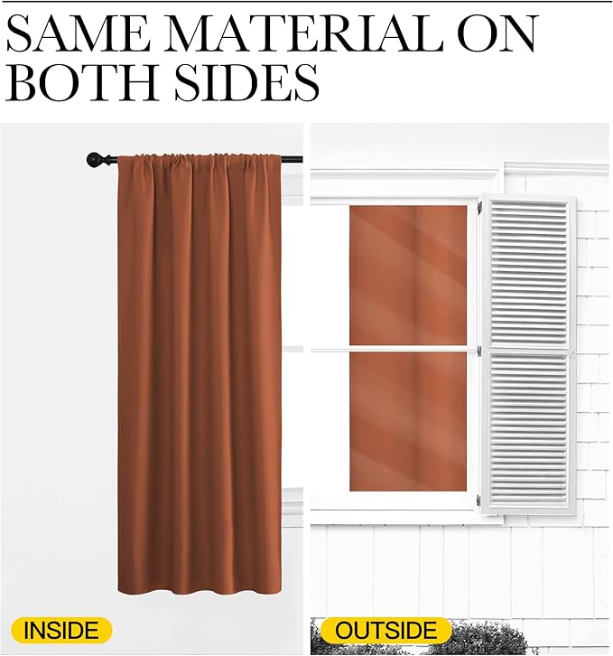 NICETOWN 2 Panels Blackout Curtains, Rod Pocket Thermal Insulated Drapess for Bedroom, Privacy Protection Easy-Care Heavy Duty Curtains for Living Room/Dining Room, W70 x L95 inches, Burnt Orange