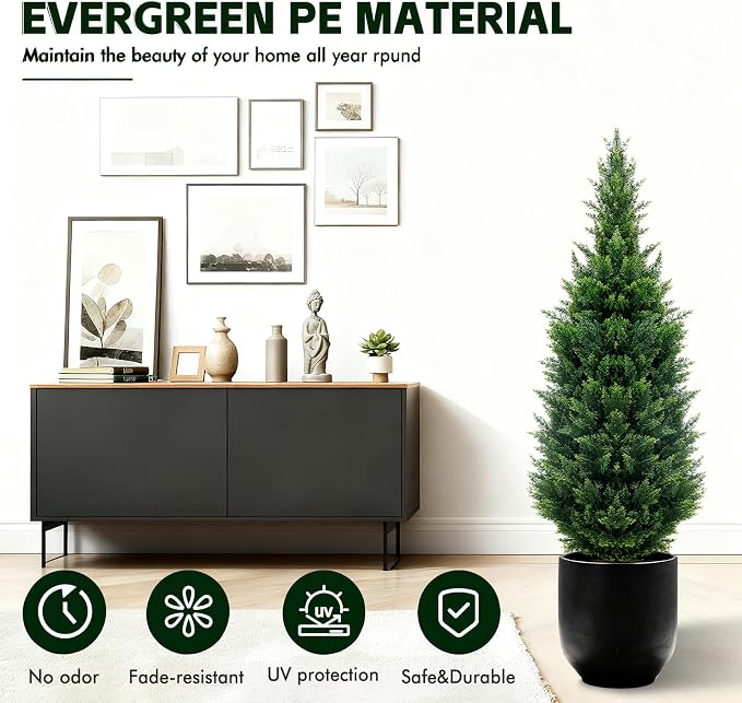 36-inch Artificial Cypress (2 Packs) - UV-Resistant Artificial Shrub with Pot, Suitable for Outdoor and Indoor use, Front Porch, Garden Decoration