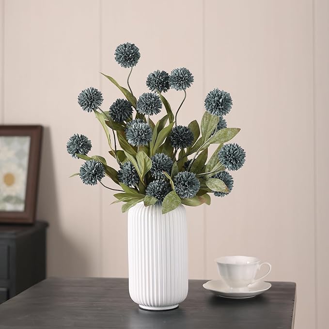 VIERENA 12 Pcs Faux Silk Pompon Mum Artificial Flowers for Vase -27", Bulk Fake Chrysanth Branches with Stems for DIY Bouquet Centerpieces Wedding Fillers Arrangements Shower Decorations (Dark Blue)