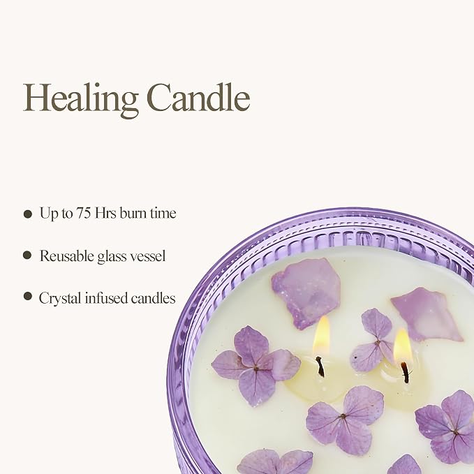 Chloefu LAN Purple Crystal Candles Lilac & Violet Candle for Home Scented, Non-Toxic, Unique Meditation Spiritual Gifts, 14 oz, Valentines Day Gifts for Mom Friends Wife Sister Stocking Stuffers