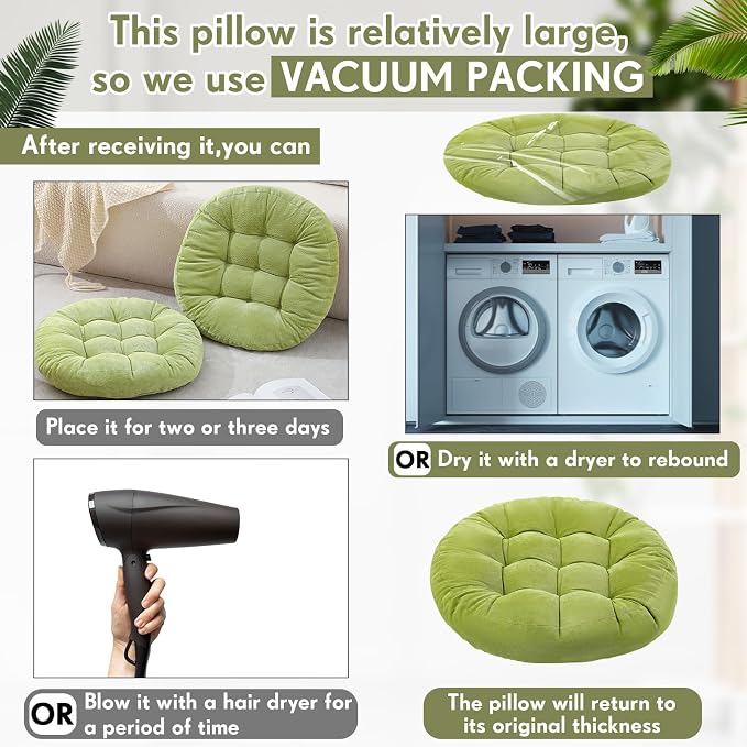 Jerify 2 Pcs Floor Pillow Cushions Large Round Square Large Meditation Floor Pillow for Classroom Adult Meditation Picnic Party Seating Learning Daycare School (Round,Bright Green)