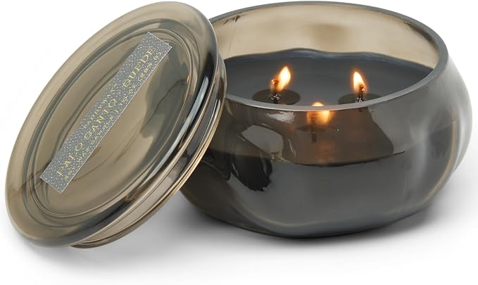 Paddywax Basalt Collection Scented Candle, Soy Wax Blend Glass Jar with Lid, Reusable Home Décor Candle, 10 oz, Black Vessel, Palo Santo Suede