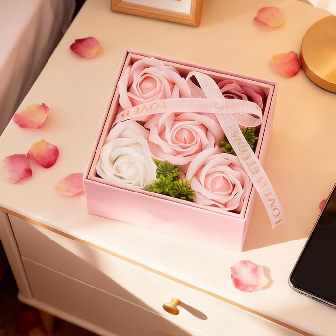 WDS WONDROUS Preserved Rose Jewelry Gift Set for Women, Forever Rose Flower with Heart Necklace & Earrings for Valentine's Day Anniversary Birthday Gift for Her