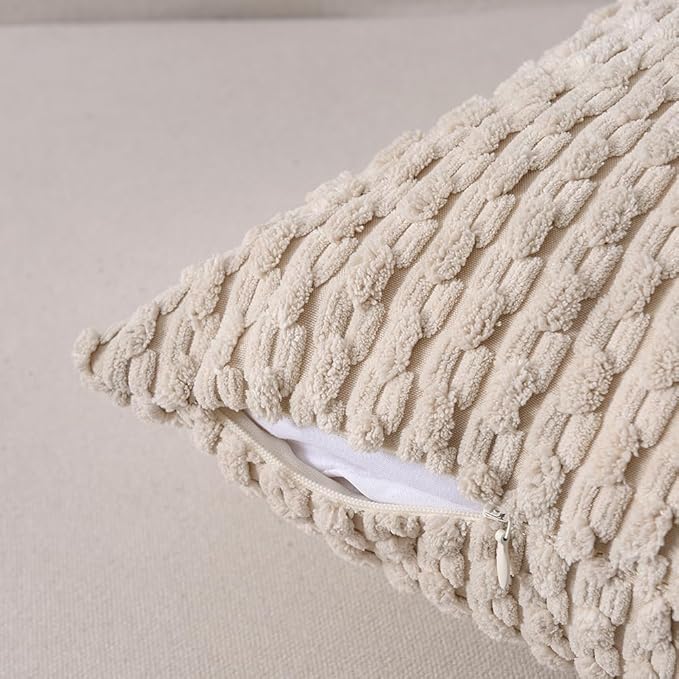 Fancy Homi 2 Packs Tan Decorative Throw Pillow Covers 20x20 Inch for Couch Bed Sofa, Modern Farmhouse Boho Home Decor, Soft Cute Plush Corduroy Beige Cushion Case 50x50 CM