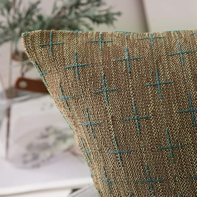 MIULEE Pack of 2 Decorative Burlap Linen Throw Pillow Covers Modern Farmhouse Pillowcases Rustic Woven Textured Cushion Cover for Sofa Couch Bed 24x24 Inch Coffee