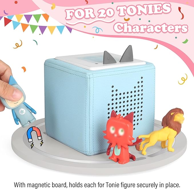 360° Round Turntable for Tonies Box 1/2 Organizer Storage Shelf, Magnetic Stand Holder for Toniebox Player Tonies Figures, Display Collection 10~15 Tonie Box Characters (Gray)