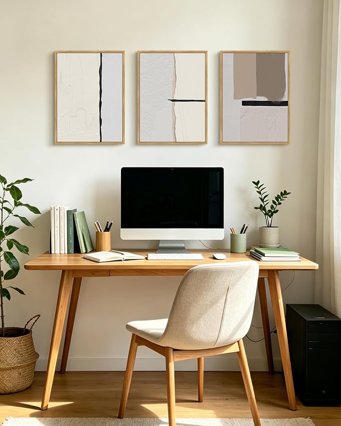 PHOPAGO Neutral Abstract Framed Wall Art Beige Mid Century Textured Wall Decor Minimalist Modern Illustrations Prints for Ding Room Bedroom Decor - 12x16in Natural Framed