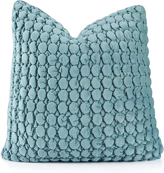 Pillow Cover 24x24 1 Piece Velvet Euro Sham Decorative Farmhouse Pillowcase Boho Square Cushion Covers Soft Bubble Texture for Couch Sofa Bed Bedroom Car Living Room，Teal