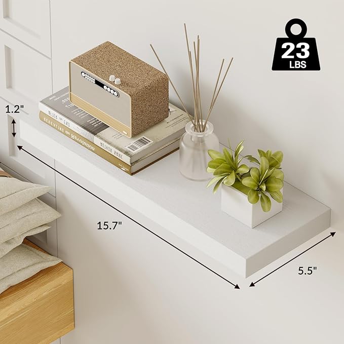Fixwal White Shelves, 15.8in Floating Shelves, Farmhouse Shelf Wall Decor for Bathroom, Bedroom, Living and Kitchen Set of 6