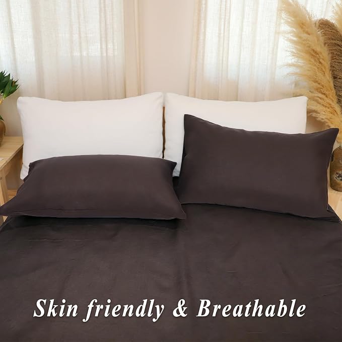 Linen Pillow Cases Standard Size Set of 2,100% French Linen Pillowcase Soft Breathable Envelope Pillow Cover Home Decor Gift for Women(Seal Brown,20x26)