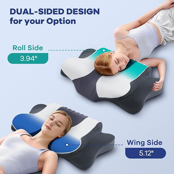 Cervical Neck Pillow for Pain Relief,Cervical Pillow with Memory Foam Ergonomic Pillows with Dual Heights for Back,Stomach and Side Sleepers Kids' Floor Pillows Cushions (Grey, Standard 26"×15")