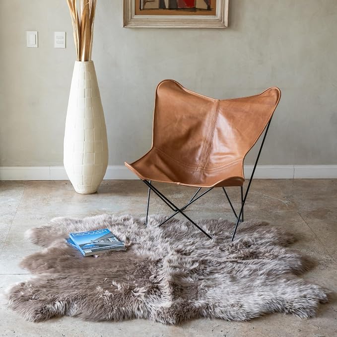 Premium 100% Genuine Sheepskin Rug 5x6 Ft – Natural Soft & Fluffy Beige Lambskin Area Rug for Bedroom or Living Room – Made in Argentina