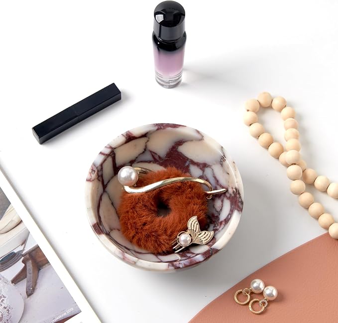 Luxury Natural Marble Catchall Bowl – Small 5.9-Inch Calacatta Viola Marble for Entryway Table Key Holder, Decorative Jewelry Dish for Bedroom, Trinket Tray for Home Decor