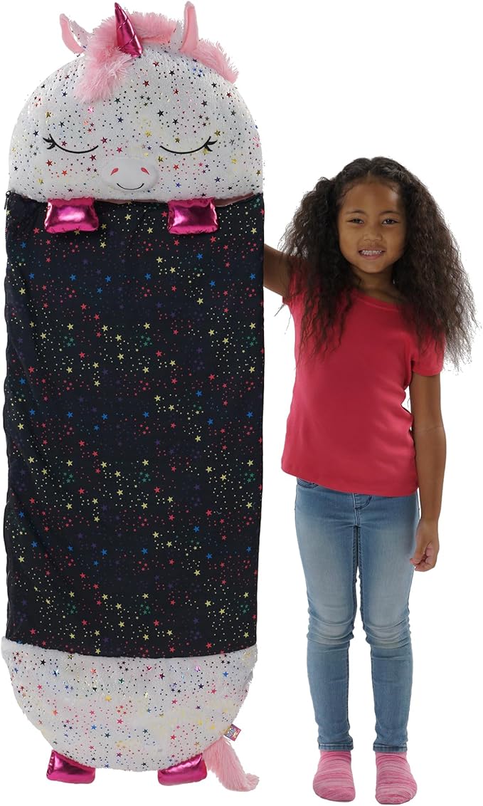 Happy Nappers Pillow & Sleepy Sack- Comfy, Cozy, Compact, Super Soft, Warm, All Season, Sleeping Bag with Pillow- Medium 54” x 20”, Shimmer Unicorn