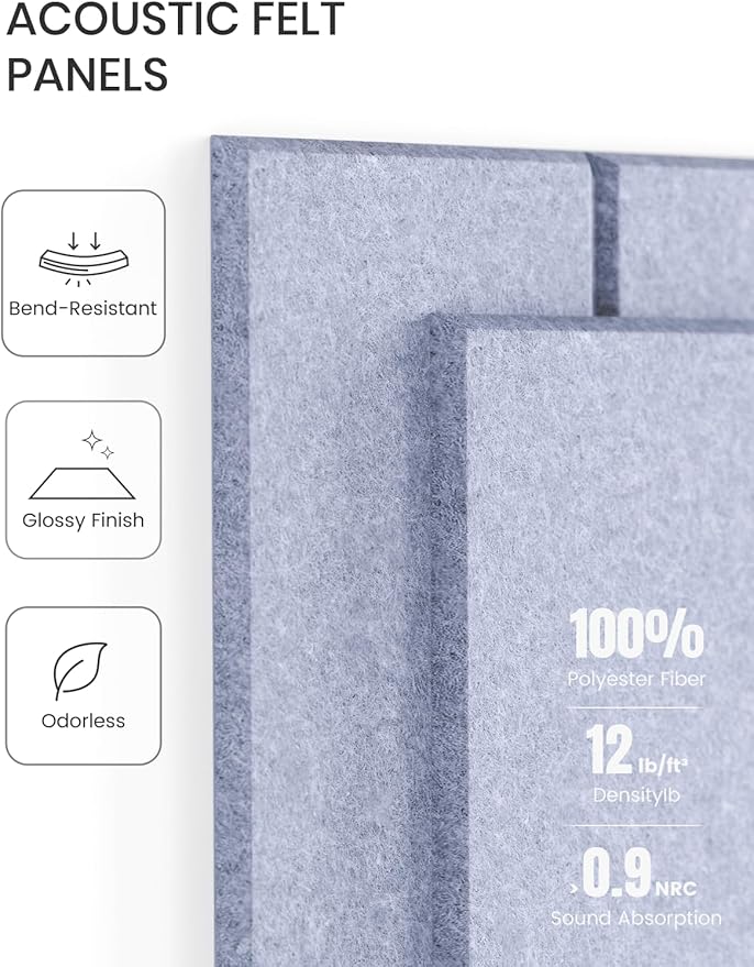 Fluxynara Large Felt Bulletin Board 48" x 36" Cork Board Alternative-12 Pack with 70 Safe Removable Adhesive Tabs, Cork Boards for Walls for Home Office Classroom Pin Board (Soft Periwinkle)