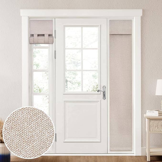 HOMEIDEAS 100% Linen Blackout Sidelight Curtains for Front Door, Side Door Window Curtains, Small Window,Thermal Insulated Covering, 1 Panel, W12 X L68 Inch, Natural