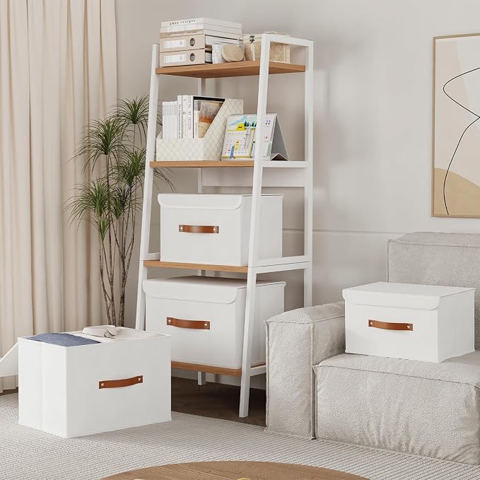 Yawinhe SNK018WL-S Set of 3 Foldable Storage Boxes with Lids for Towels, Clothes, 33 x 23 x 20 cm, White,
