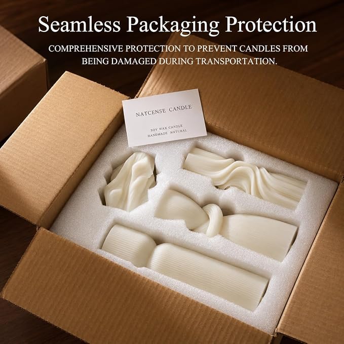 4-Pack Pillar Candles - Soy Wax Handmade Ribbed Candles for Home Decor, Housewarming Gift, Shelf & Table Decor - Aesthetic Modern Candles Set (Pearl White)