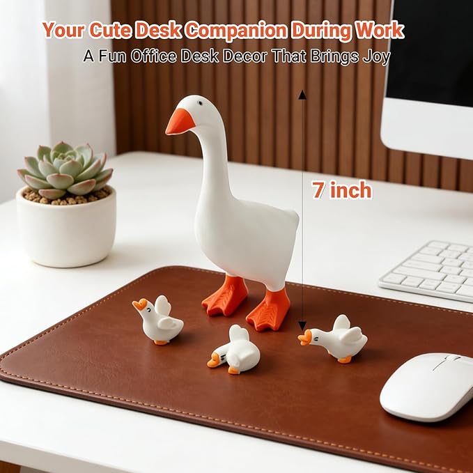 Desk Goose 7 Inch - Desktop Goose with 3 Mini Goose Statues Figurines, Magnetic Beak, Funny Desk Decor for Office and Home, Table Gift Idea for Women Friends Coworkers