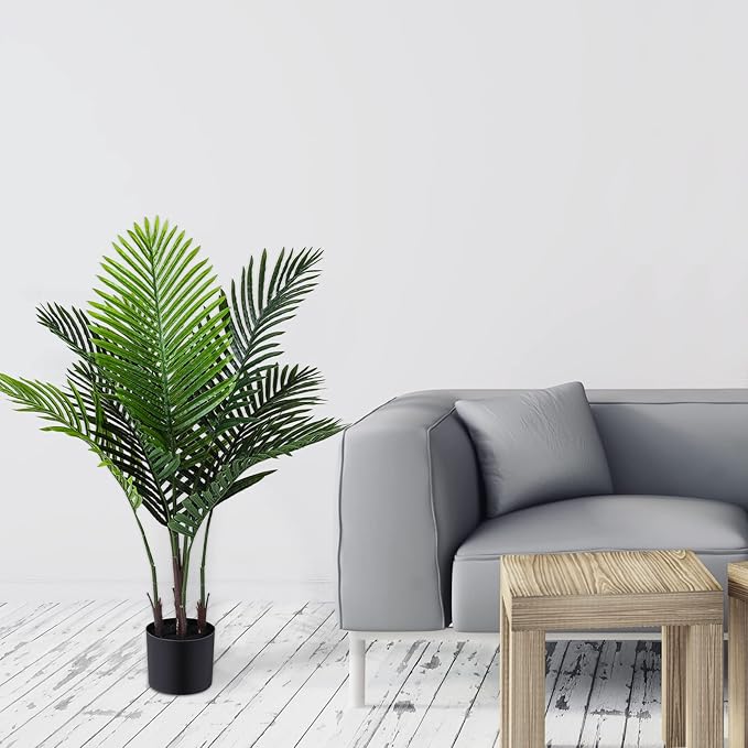 Jexine 4 Pack Artificial Palm Trees 3Ft, Fake Plants Fake Trees Artificial Areca Palm Plants for Outdoor Indoor Faux Tree in Pot for Pool Home Decor Office Housewarming Gift Modern Decoration