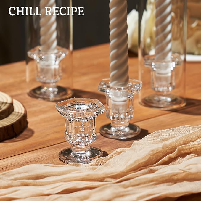 CHILL RECIPE Hurricane Glass Candle Holders-Set of 6 Tall Taper Candle Holder with 14” Tall Clear Cylinder Covers for Wedding Table Centerpiece Home Decor (Diamond Base+Clear Chimney)