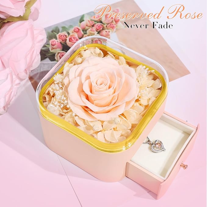 Beferr Mothers Day Forever Rose with Necklace for Mom Birthday Gifts Preserved Roses Eternal Flower for Delivery Fresh Flowers Gifts for Mother Wife Her Grandma Sister Daughter Girls Friends