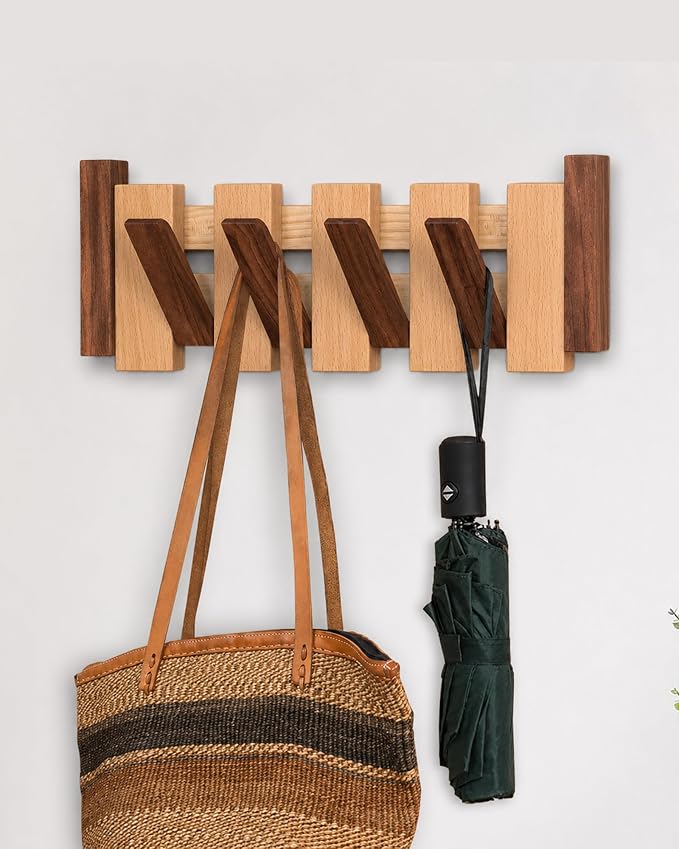 Coat Rack Wall Mount Wood, Coat Hooks Wall Mounted Wooden with 4 Flip-Down Hooks,Farmhouse Home Decor Living Room as Housewarming Gifts,Thank You Gifts,Birthday Gift for Women,Mother,Mom,Wife.