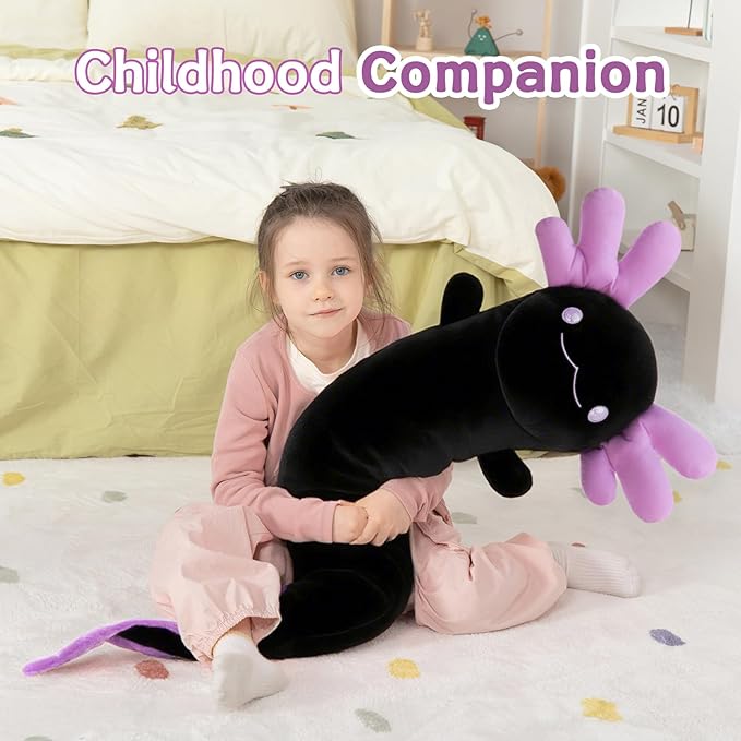 MaoGoLan 48" Giant Axolotl Plush Body Pillow, Large Black Axolotl Stuffed Animal Toy for Kid Girl Boy, Soft Salamander Plush Toy Glow in The Dark, Holiday Birthday Easter Baby Shower Decor Gift