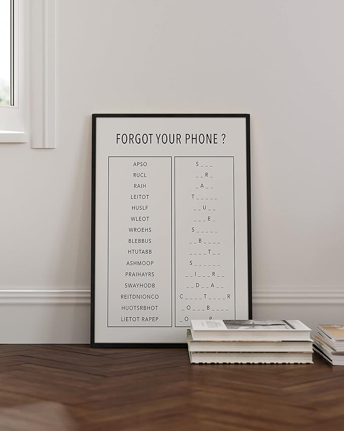 HAUS AND HUES Bathroom Decor, Funny Unscramble Signage, Black Framed, 24x36 inches, Minimalist Wall Art