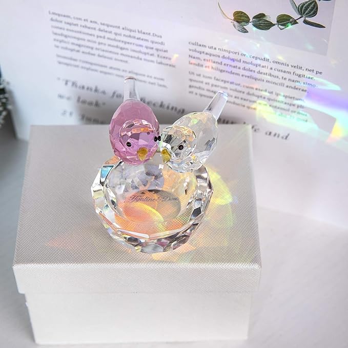 HDCRYSTALGIFTS 3.3'' Crystal Bird Figurine Collectible Art Glass Animal Figurines Table Home Decor Paperweight Valentine’s Day for Women