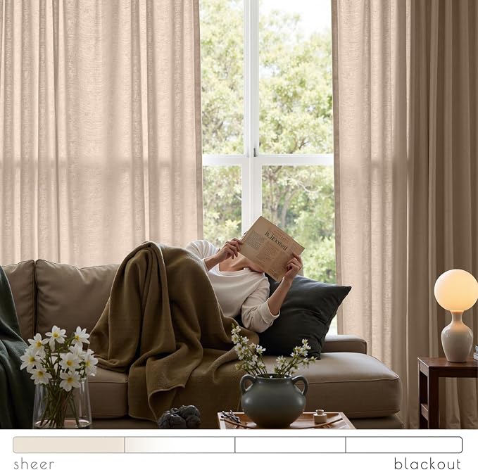 jinchan Linen Curtains for Living Room, Light Filtering Window Drapes 84 Inch Length 2 Panels Set, Farmhouse Semi Sheer Bedroom Curtains with Grommet Top Two Pages Drapes Taupe W50 x L84