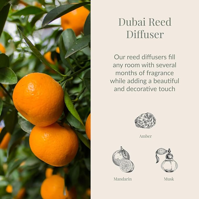 Archipelago Botanicals Dubai Reed Diffuser, Home Fragrance Reed Diffuser, Includes Fragrance Oil, Frosted Glass Vessel & 10 Diffuser Reeds, Perfect for Home, Office or Gift, 7.6 Fl Oz