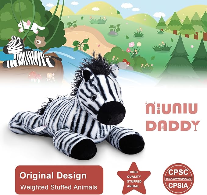 Niuniu Daddy 24" | 5 Pound Zebra Weighted Stuffed Animals for Kids Adults, Soft Zebra Weighted Body Pillow for Comfort Hugging, Plush Toy for Gift Birthday Christmas