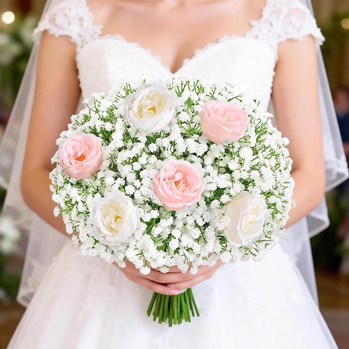 Yastouay 100 Pcs Babys Breath Artificial Flowers, White Baby Breath Flowers Artificial Bulk, Real Touch Fake Flowers Babys Breath Gypsophila for Wedding Home Party Bouquet Floral Arrangement Decor