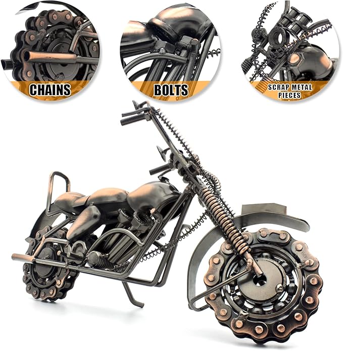 Motorcycle Gifts for Men & Women Bikers, 11.8" Handmade Metal Motorcycle Model, Vintage Motorcycle Decor for Man Cave, Garage, Home & Office
