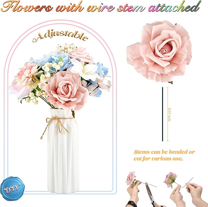 Artificial Flowers Combo Box, 39PCS Fake Flowers, Silk Flower Mix with Wire Stem, DIY Wedding Bridal Bouquet for Arrangement, Shower Party Home Décor, Soft Pastel Mix