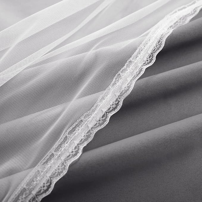 Dark Grey Blackout Curtains 96 Inch Length with White Sheer Voile - Double Layered Mix and Match Nursery Grommet Curtains for Living Room,52 by 96 in, 2 Pieces