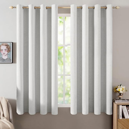 MIULEE Linen Textured Curtains for Bedroom Solid 100% Blackout Thermal Insulated Heathered White Grommet Room Darkening Curtains & Drapes Luxury Decor for Living Room Nursery 52 x 63 Inch (2 Panels)