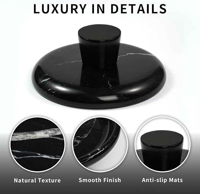 Marble Fruit Bowl for Kitchen - 9.9" Black Decorative Stone Pedestal Bowls for Home Decor, Footed Fruits Holder For Dining Table Counter Organization