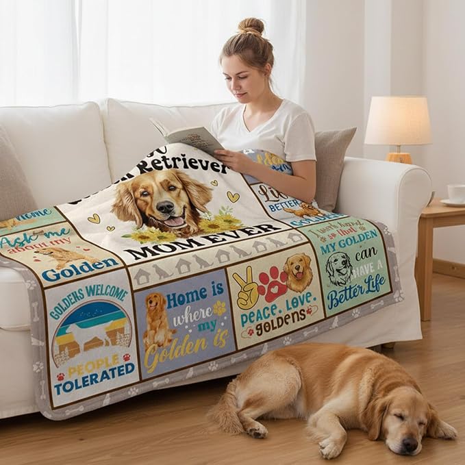 Wxiben Golden Retriever Gifts for Women - Golden Retriever Blanket for Dog Lovers Owners Woman Golden Retrievers Mom Gift Birthday Throw Blanket for Home Sofa Couch Bed 60x50in