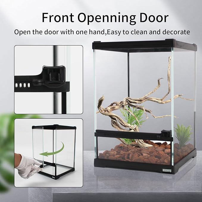 Mini Reptile Glass Terrarium Tank 8"*8"*10" Full View with Front Opening Door,Amphibians Enclosure Habitat Cage for Leopard Gecko Tarantula Young Lizard Hermit Crab Frog Insects Breeding