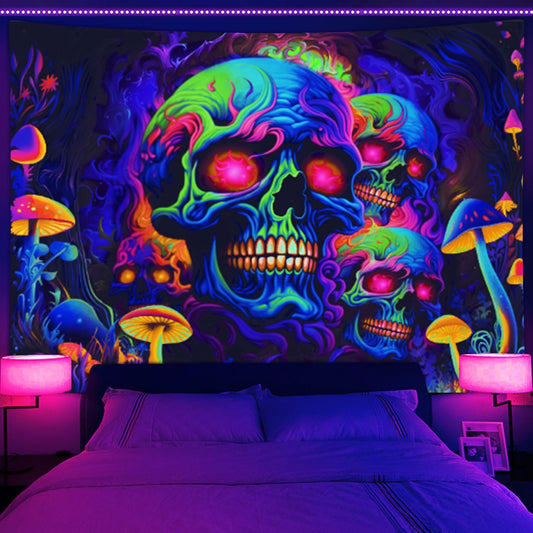 Xiaoput Skull Blacklight Wall Art, UV Reactive Skeleton Tapestry for Bedroom, Living Room, Dorm Decor 70x60IN