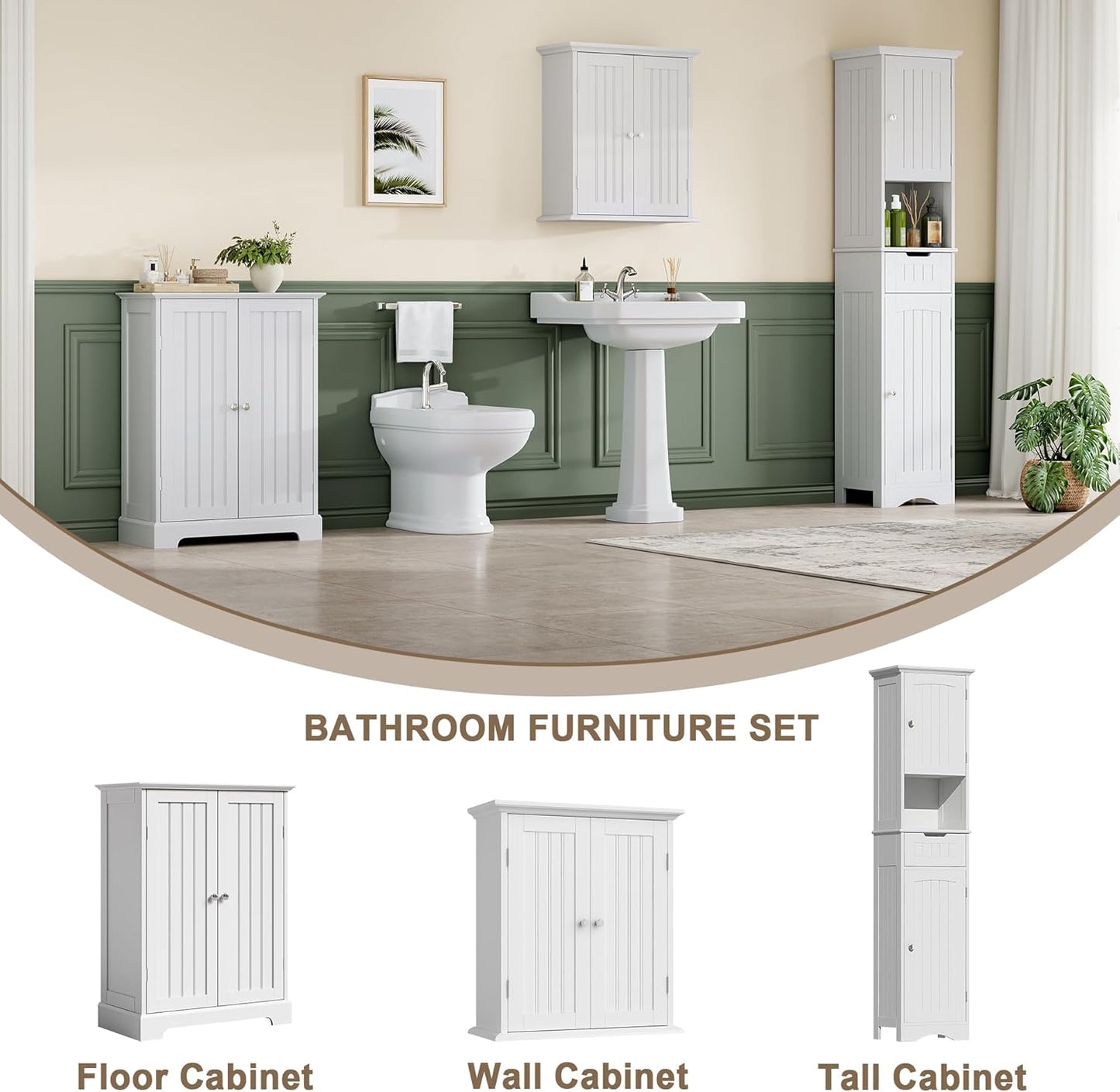 ChooChoo Bathroom Floor Cabinet, Modern Bathroom Storage Cabinet with 2 Doors and Adjustable Shelves, Freestanding Cupboard for Living Room, White