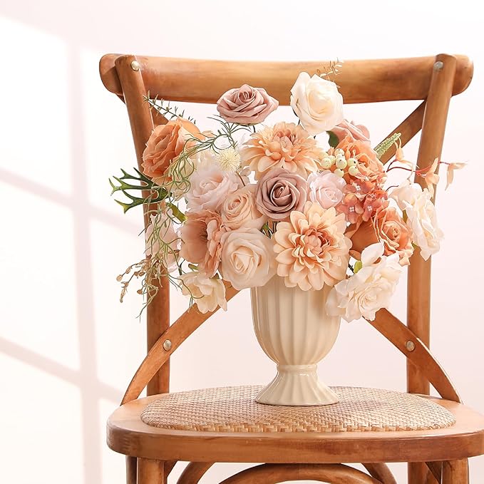 Floweroyal Artificial Flowers Fake Rose Flowers Dahlia with Stems for DIY Wedding Bridal Bouquets, Baby Shower, Floral Arrangement, Table Centerpieces, Home Decorations