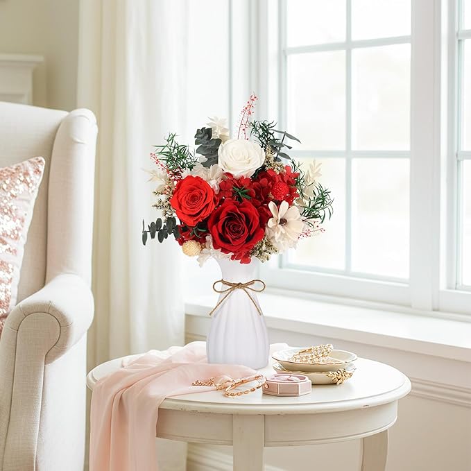 Flowers for Delivery Prime Preserved Flowers Bouquet with Vase That Last 3-5 Years Real Forever Flowers Red Rose Bouquet for Mom Mother Women Wife Friends Birthday Mothers Day Gifts