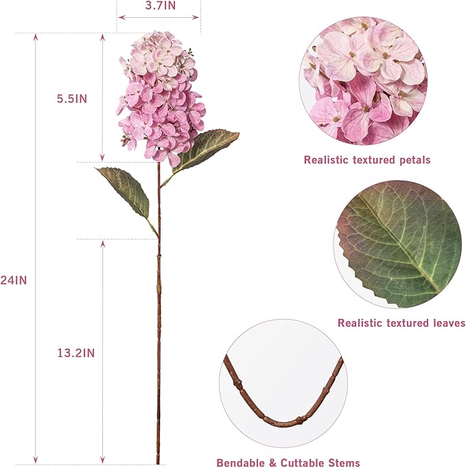 Ttranewsoo Hydrangea Artificial Flowers ,Fall Hydrangeas Artificial Flowers, Fake Fall Dried Hydrangea Decoration,Faux Silk Flower With Stems Winter Decor Indoor and outdoor(Pink 24"8pcs) Without Vase